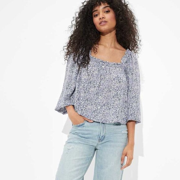 American Eagle Puff-Sleeve Button-Up Floral XS - Picture 10 of 10